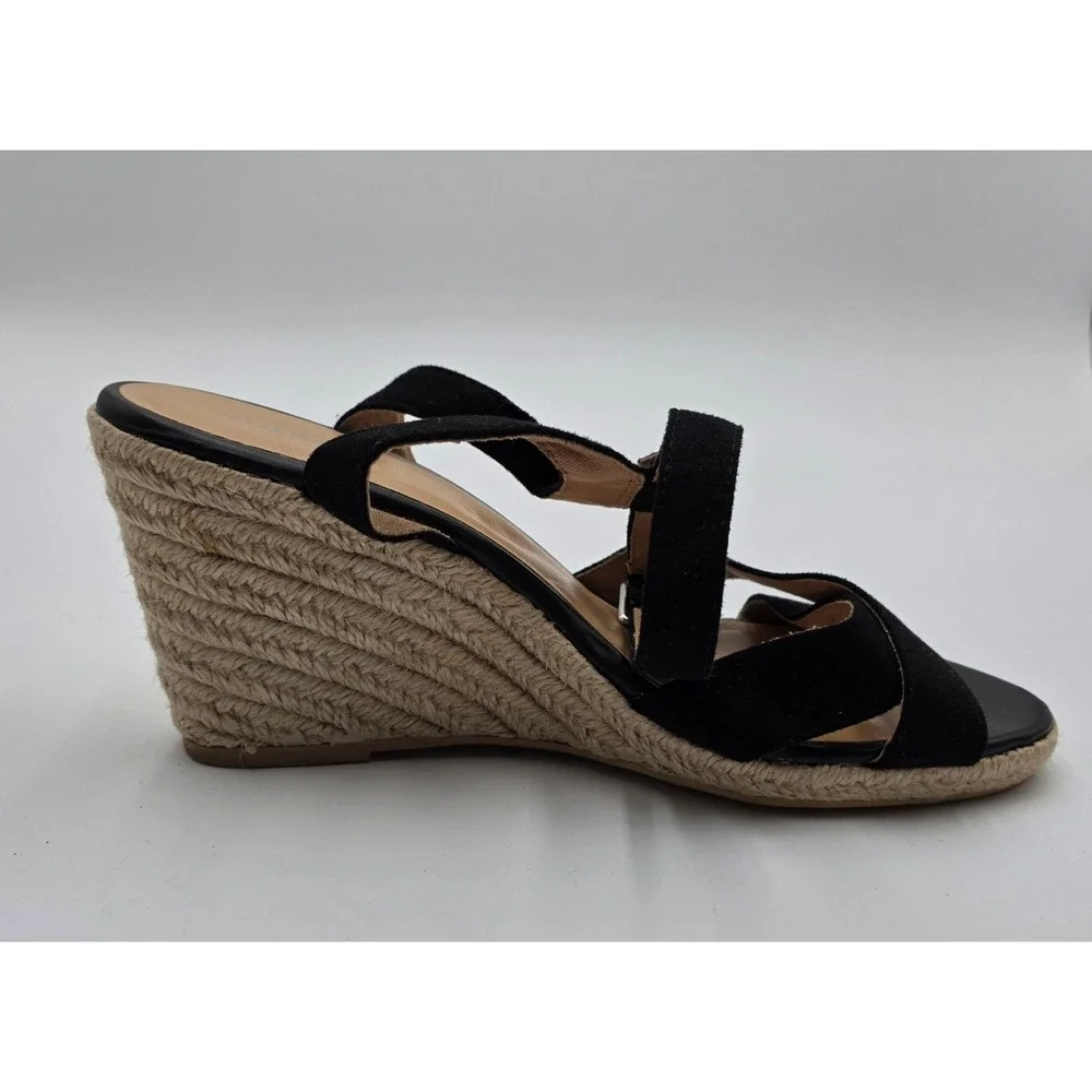 Old Navy Black Suede Espadrille Wedge Sandals Ankle Strap Women‎ Size 9.5